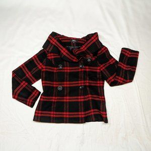 Wool Blend Plaid Pea Coat